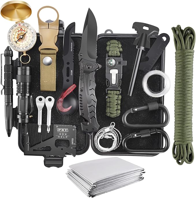 Gifts for Men Christmas Emergency Survival Kit, 22 in 1 Professional Survival Gear Equipment Tools First Aid Supplies for ...