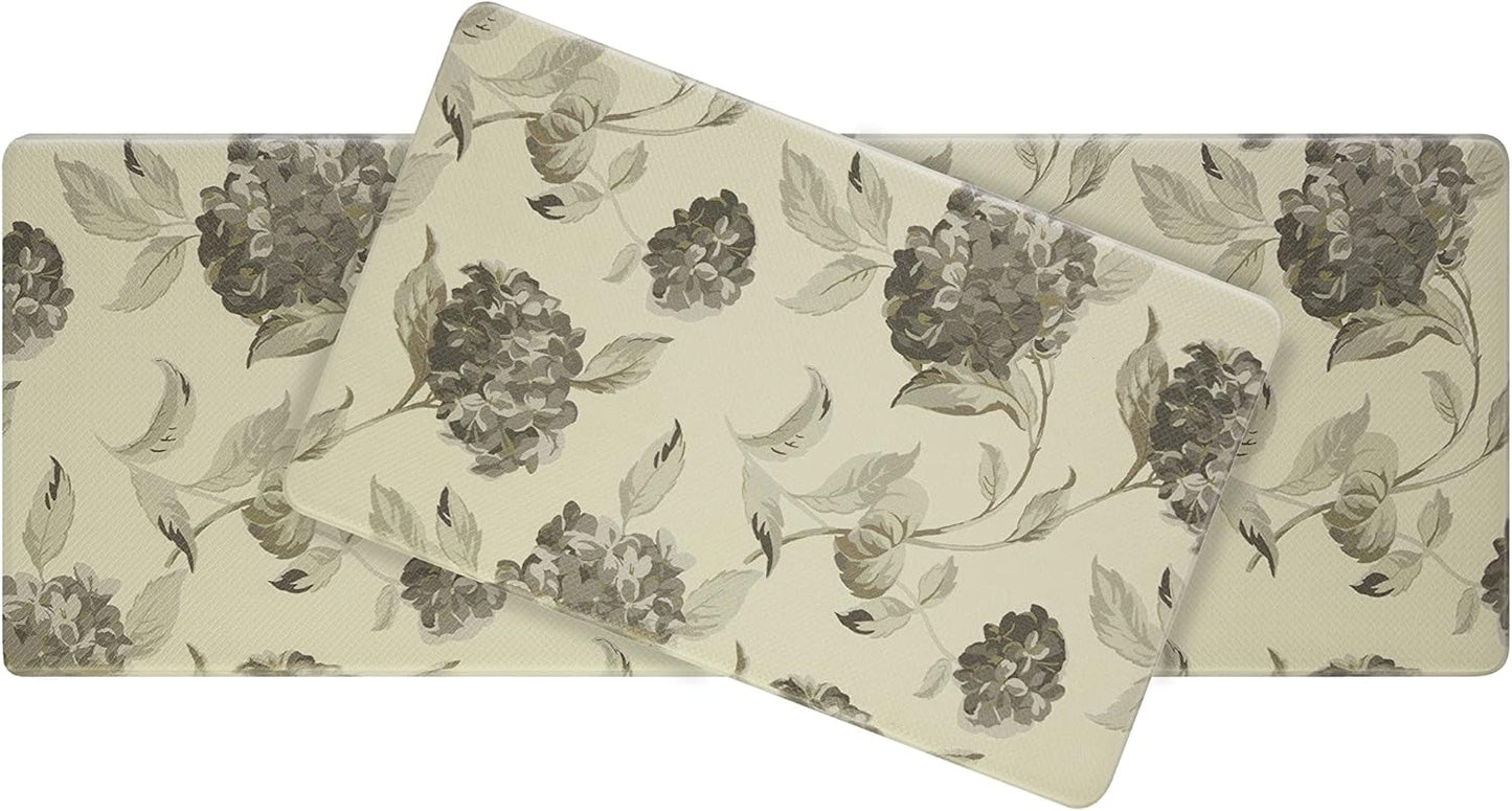 Laura Ashley – Anti-Fatigue Kitchen Mat Set| Hydrangea Floral Design | Stain, Water & Fade Resistant | Cooking & Standing Relief | Non-Slip Backing | Measures 17.5” x 48" and 17.5" x 28"| Grey