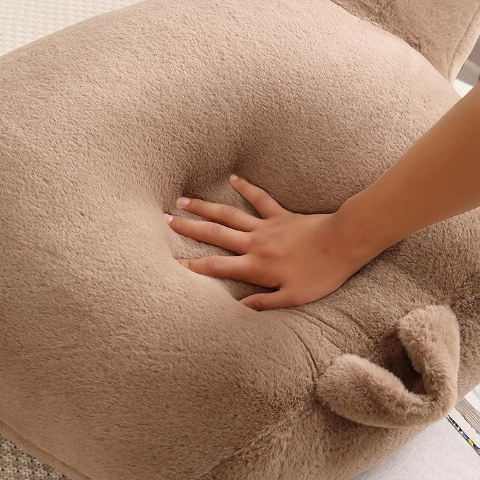 PAJEO Reading Pillow for Sitting in Bed, Large Backrest Reading Pillow with Arm Rest,Back-Rest Support Cushion for Sit Up on Couch, Sofa, and Floor, Dorm Essentials (Khaki Faux Fur, Standard(17"))
