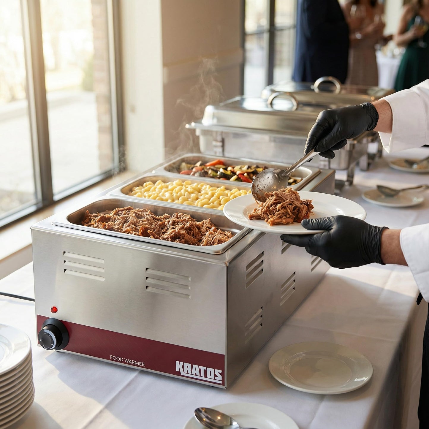 Kratos Commercial Electric Countertop Food Warmer | Portable Steam Table Food Warmer | 120V, 1200 Watts, Stainless Steel | Fits 12" x 20" Food Pans (28W-168)