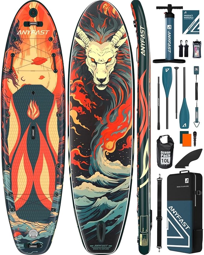 ANYFAST Inflatable Stand Up Paddle Boards - Extra Wide Fishing Paddleboard,Cool Design,Ultra Stable Standup SUP,15 D-Ring...