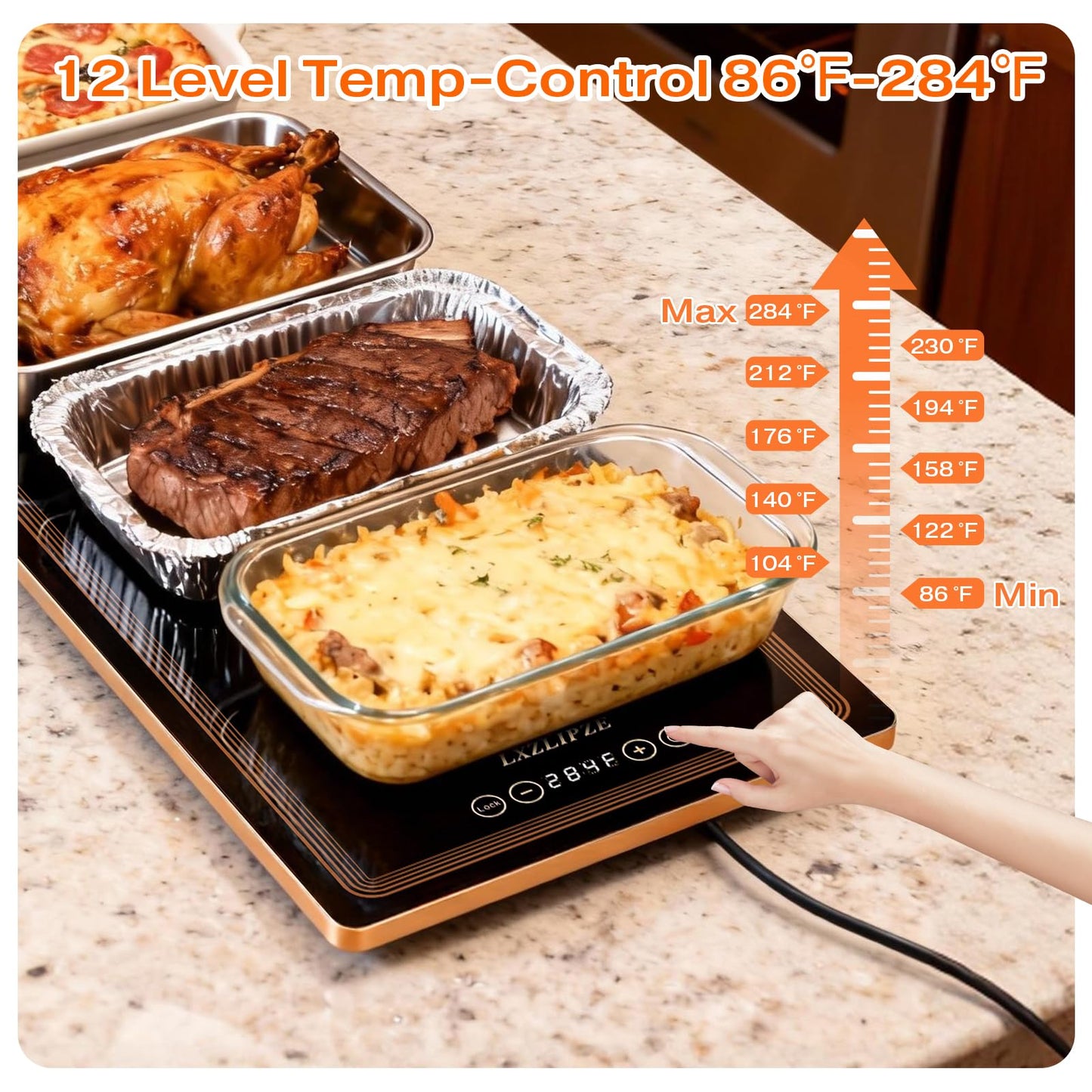 Electric Warming Tray for Buffets Party(32x18 Inches),Warming Tray with 12 Temp-Settings,Built-in Thermostat and Full Surface Heating,Versatile Food Warmers for Parties Buffet,Gatherings,Daily Use