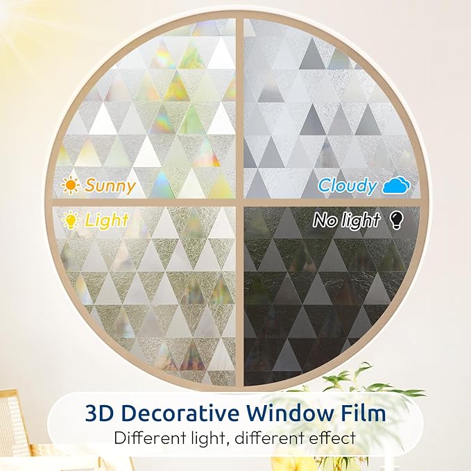 rabbitgoo Window Privacy Film, Stained Glass Rainbow Privacy Clings for Glass Window, Static Cling Decorative Door Covering, Non-Adhesive UV Blocking, Multicolored, 35.4 x 157.4 inches