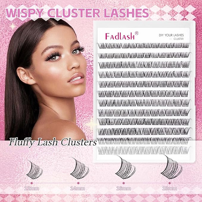 Individual Lashes 96 pcs D Curl Lash Clusters Mixed Length Individual Lash Extensions Cluster Lashes DIY Lash Extension Supplies Eyelash Clusters (F4-0.07D, 12-18mm)