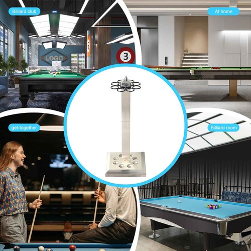 CROWN ME Pool Stick Holder Billiard Cue Rack Holds 8 Sticks Floor Stand metal billiard cue rack, pool cue holder-Finish Silver
