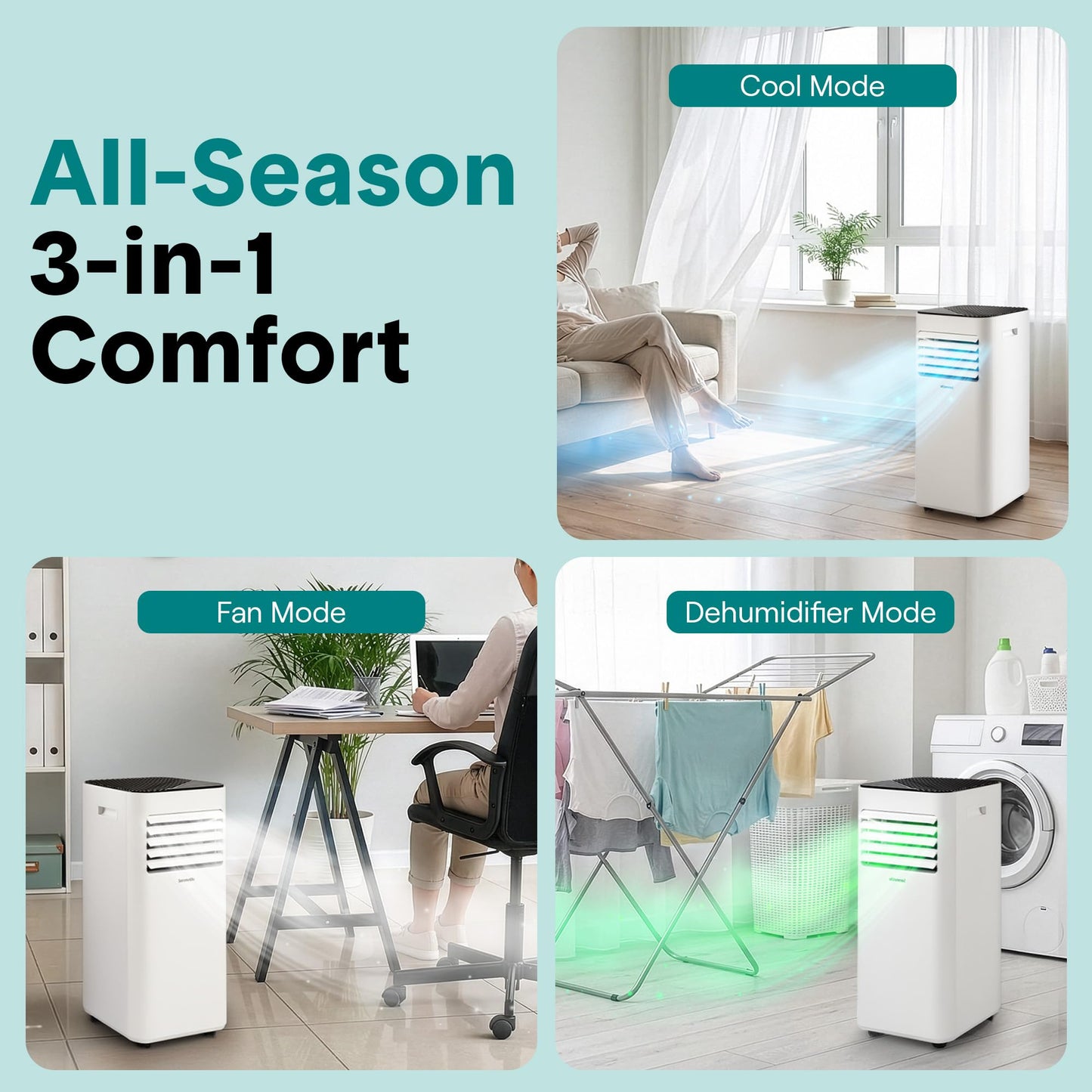 SereneLife Small Air Conditioner Portable 10,000 BTU with Built-in Dehumidifier - Portable AC unit for rooms up to 450 sq ft - WiFi app + Remote Control, Window Mount Exhaust Kit