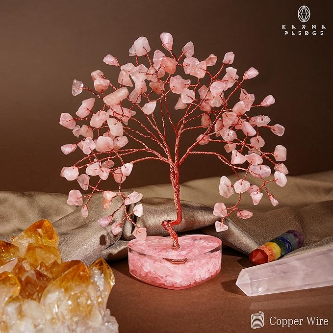 Rose Quartz Crystal Tree Gifts for Women, Handmade Chakra Healing Crystals Tree of Life for Positive Energy, Money, Good Luck, Home and Office Decor, Thoughtful Birthday Gifts for Mom