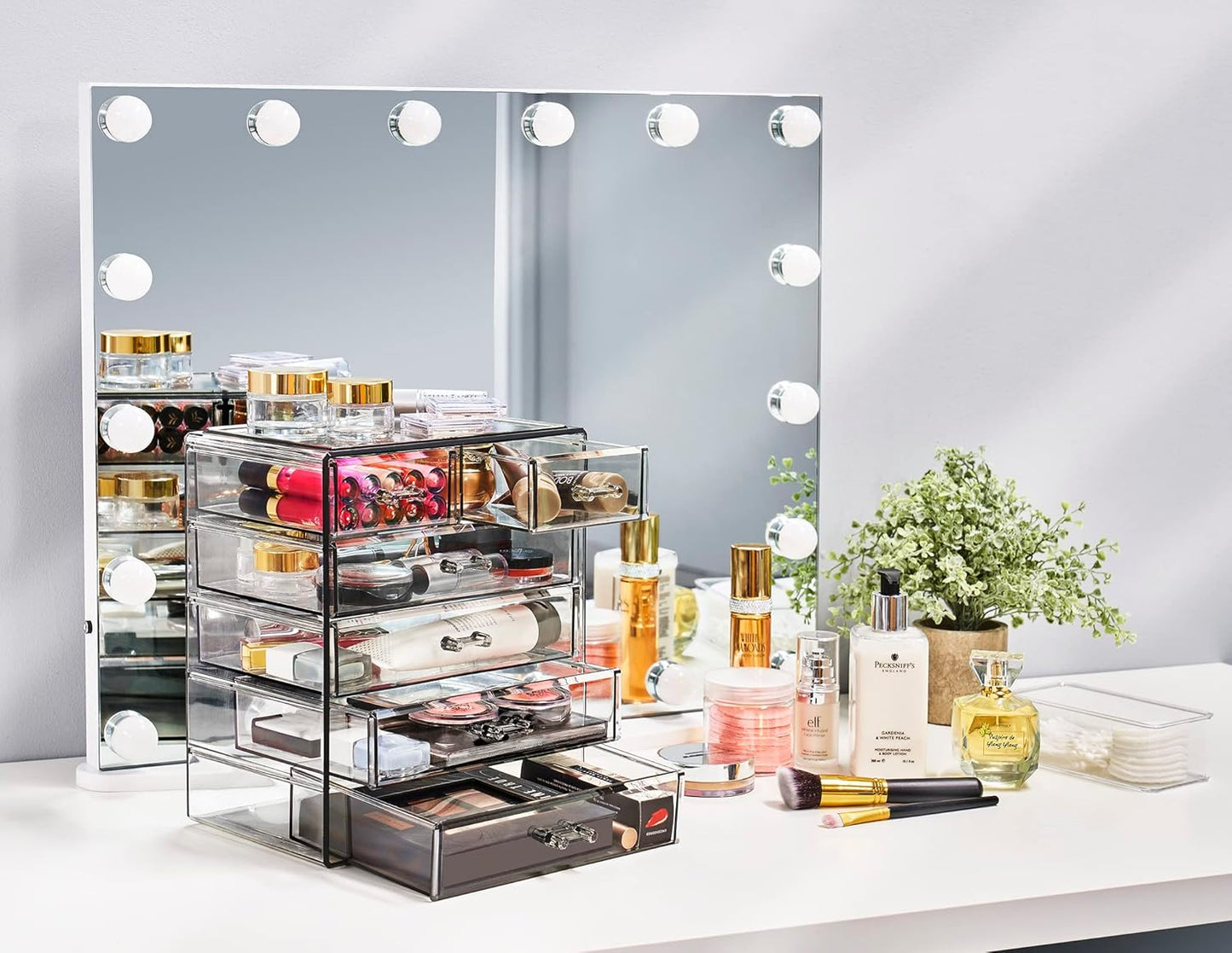 Sorbus Acrylic Makeup Organizer - Organization and Storage Case for Cosmetics Make Up & Jewelry - Big Clear Makeup Organizer for Vanity, Bathroom, College Dorm, Closet, Desk (4 Large, 2 Small Drawers)