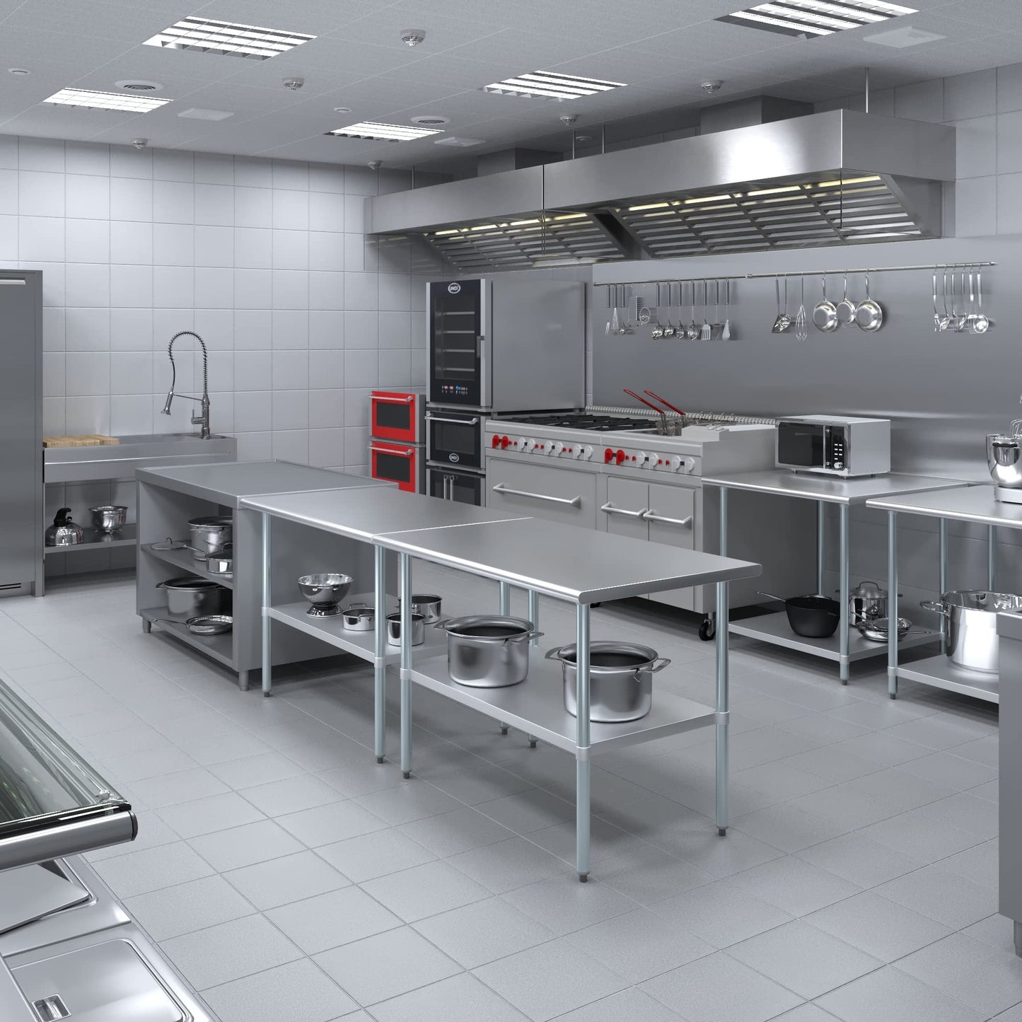 AmGood 30 in. x 48 in. Stainless Steel Work Table | Metal Kitchen Food Prep Table | NSF