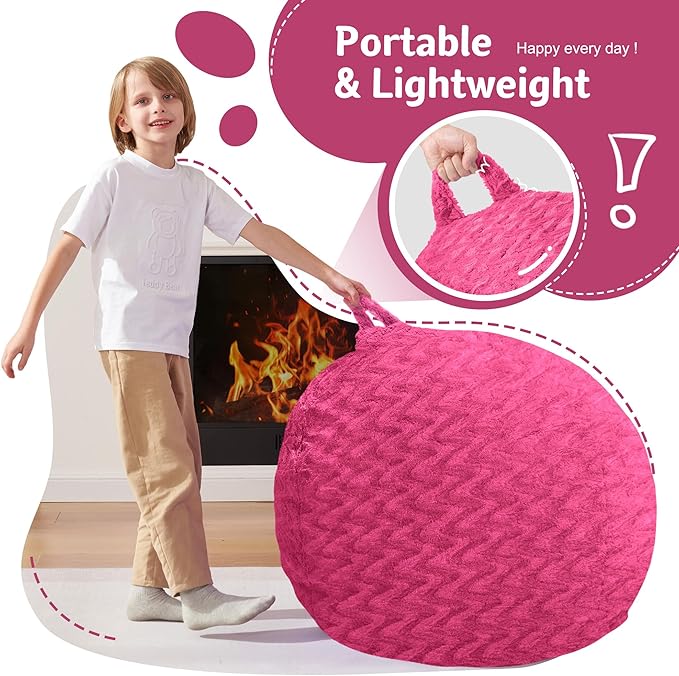 2FT Bean Bag Chair,Giant Bean Bag Chairs for Adults,Big Bean Bags with Memory Foam Filled, Large Beanbag Chairs with Chevron Plush Cover-Pink