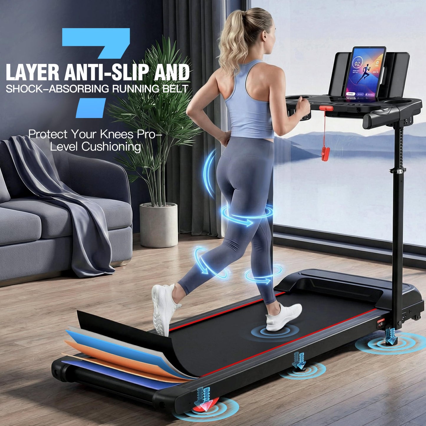 FUNMILY Walking Pad Treadmill with 15% Incline, 8 in 1 Foldable Treadmill with Desk Workstation & Adjustable Handle Bar, 3.5HP Low Noise Portable Treadmills for Home Small, 450 lbs Weight Capacity