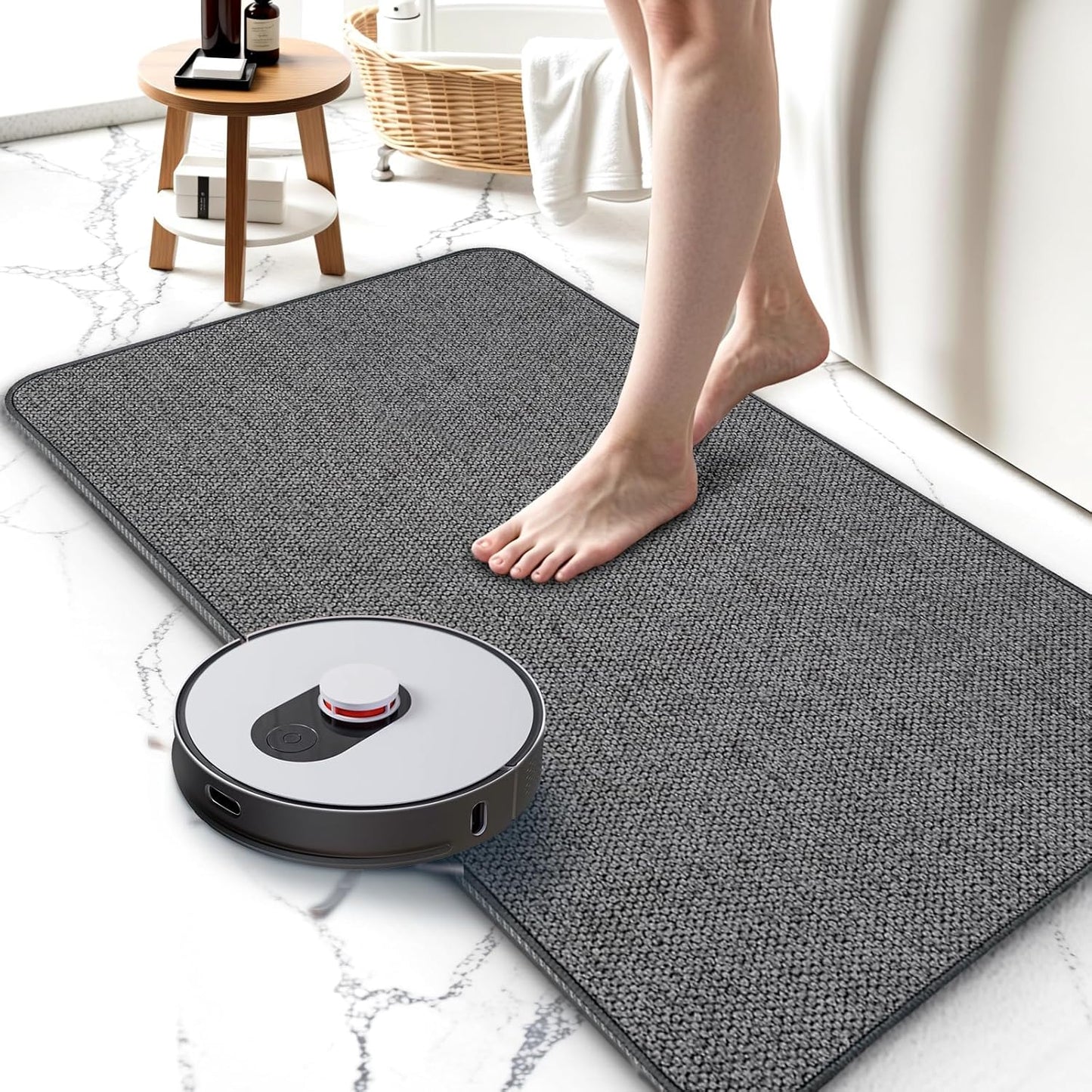 Bathroom Rugs 17x27Inch, Thin Bath Mat with Rubber Backing Non-Slip, Absorbent, Quick Dry Machine Washable, Home Decor Accessories Cozy Cloth Bathroom Mat fit Under Door/Sink/Tub/Shower-Dark Grey
