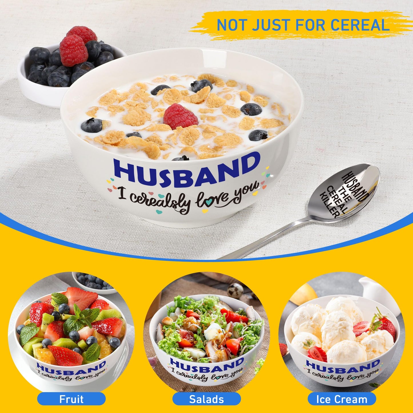 BackURyear Husband Gifts from Wife, Best Wedding Anniversary Christmas Birthday Gift for Him Men from Wife, Husband I Cerealsly Love You, Romantic Cereal Bowl Presents Box