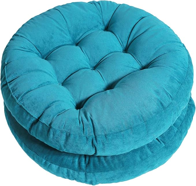 Tiita Floor Cushions Blue Seat Cushion Pillows 22"x22" Round Outdoor/Indoor Windows Pad for Patio Garden Hanging Chairs Set of 2