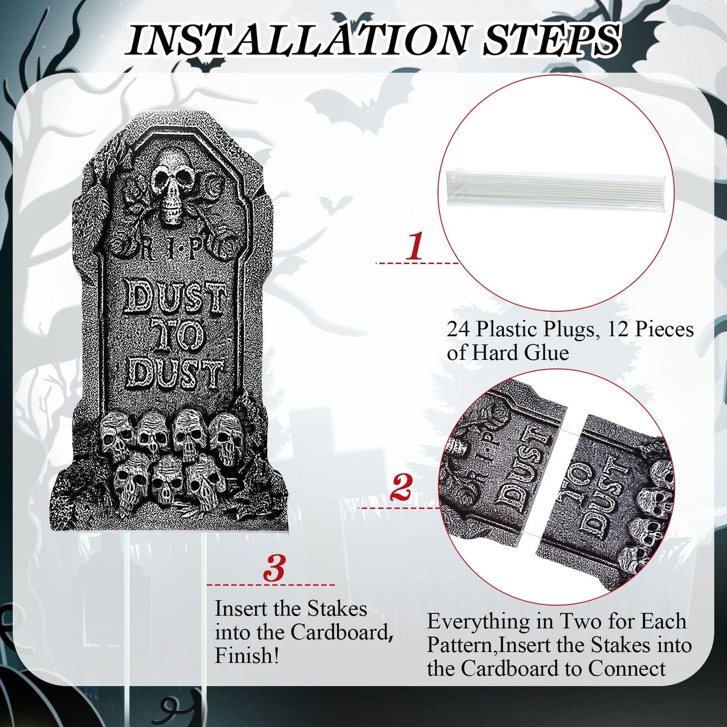 Yerliker 6 Styles 27 Inch Halloween Tombstone Outdoor Decorations Yard Stakes Signs Graveyard Tombstones for Halloween Props Lawn Decorations