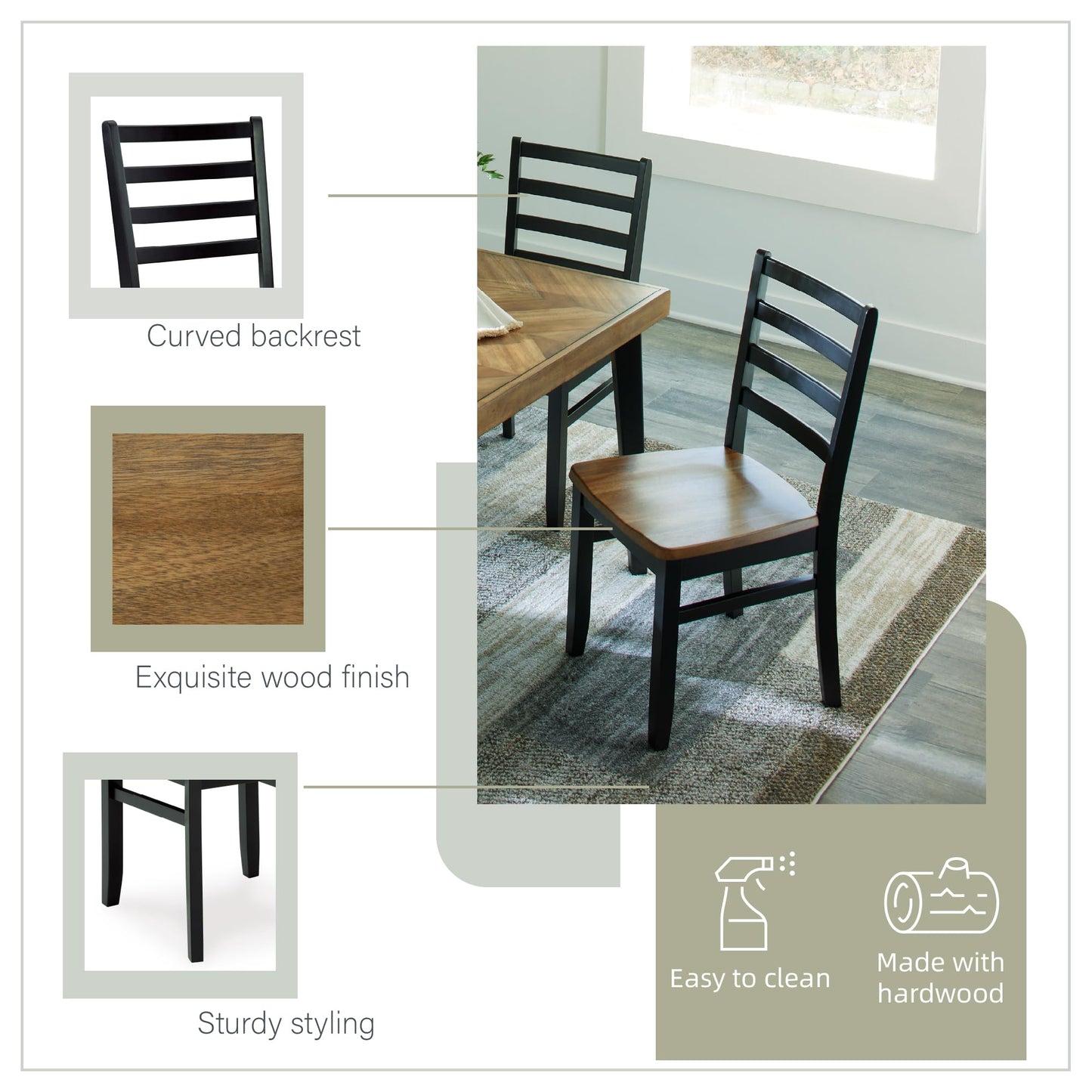 Signature Design by Ashley Blondon Rectangular Dining Room Table Set with 6 Chairs, Chevron Pattern, Tapered Legs, Seats 6, Wood, 60" Long, Brown & Black