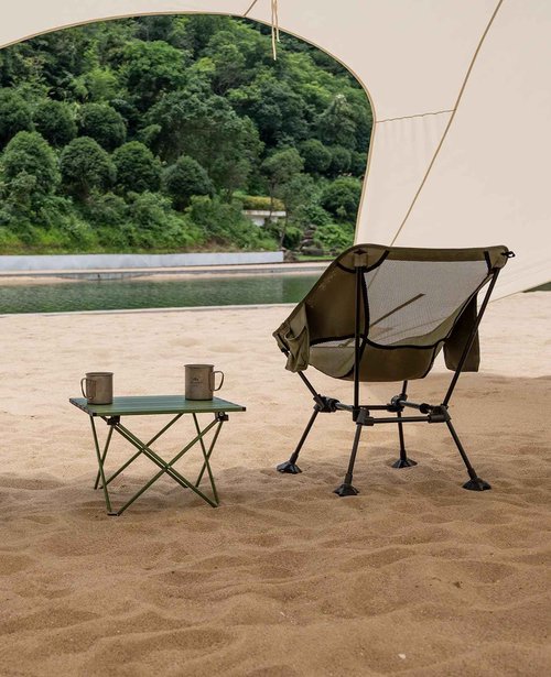 iClimb Ultralight Compact Camping Folding Beach Chair with Anti-Sinking Large Feet and Back Support Webbing (Green - Square Frame - 2PC)