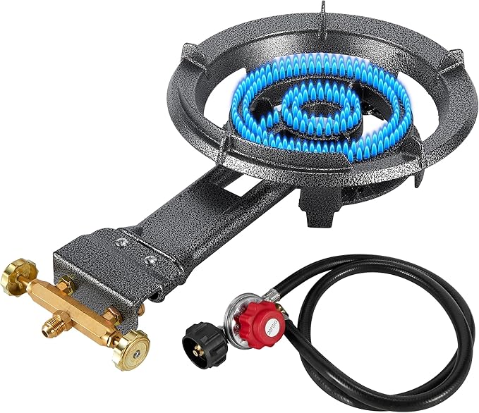 Bestfire 13" Single Propane Burner Stove 90,000 BTU Cast Iron Portable Outdoor Burner with 0-20 PSI Adjustable Regulator a...