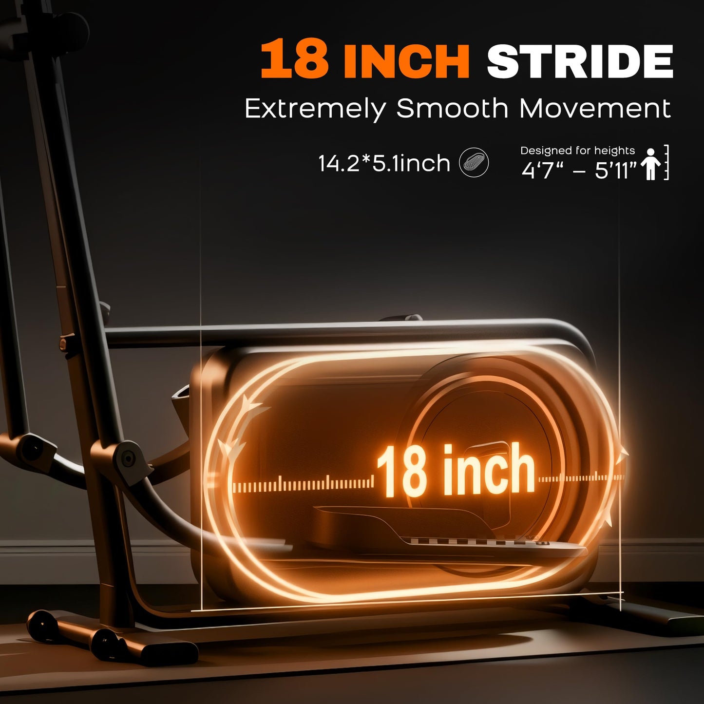 TOUSAINS ET3 Adjustable Stride Elliptical | 16-18" | 32 Resistance Levels | Quiet Bluetooth Cardio for Home Gym | 265 lbs