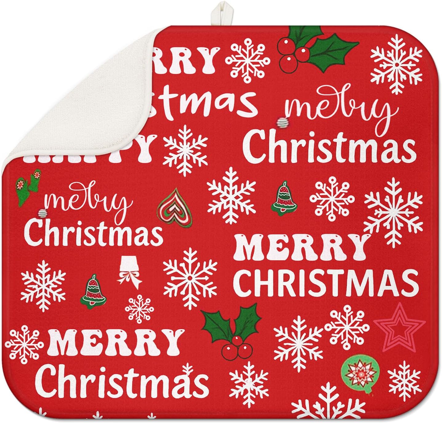 Red Christmas Drying Mat for Kitchen Counter 18" X 24" Christmas Dish Drying Mat for Kitchen Decor Red Xmas Drying Mats For Home Counter Drying Mats For Dishes Dish Mat Drying Mat