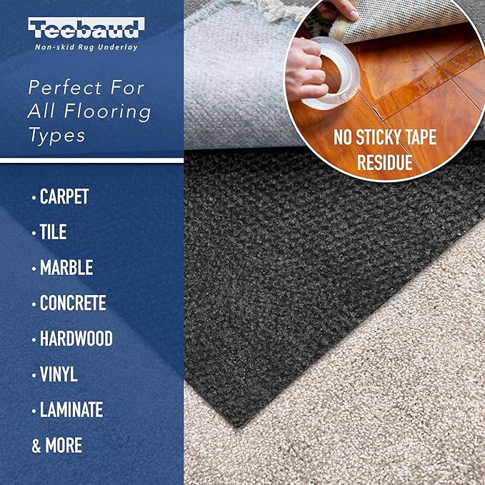 2' x 8' Non-Slip Rug Pad, Reversible Gripper, Non Skid Pads for Hardwood, Vinyl, Tile, Laminate Floors, Keep Area Rugs Secure, Natural Materials Safe for Indoor Flooring, ¼” Thick