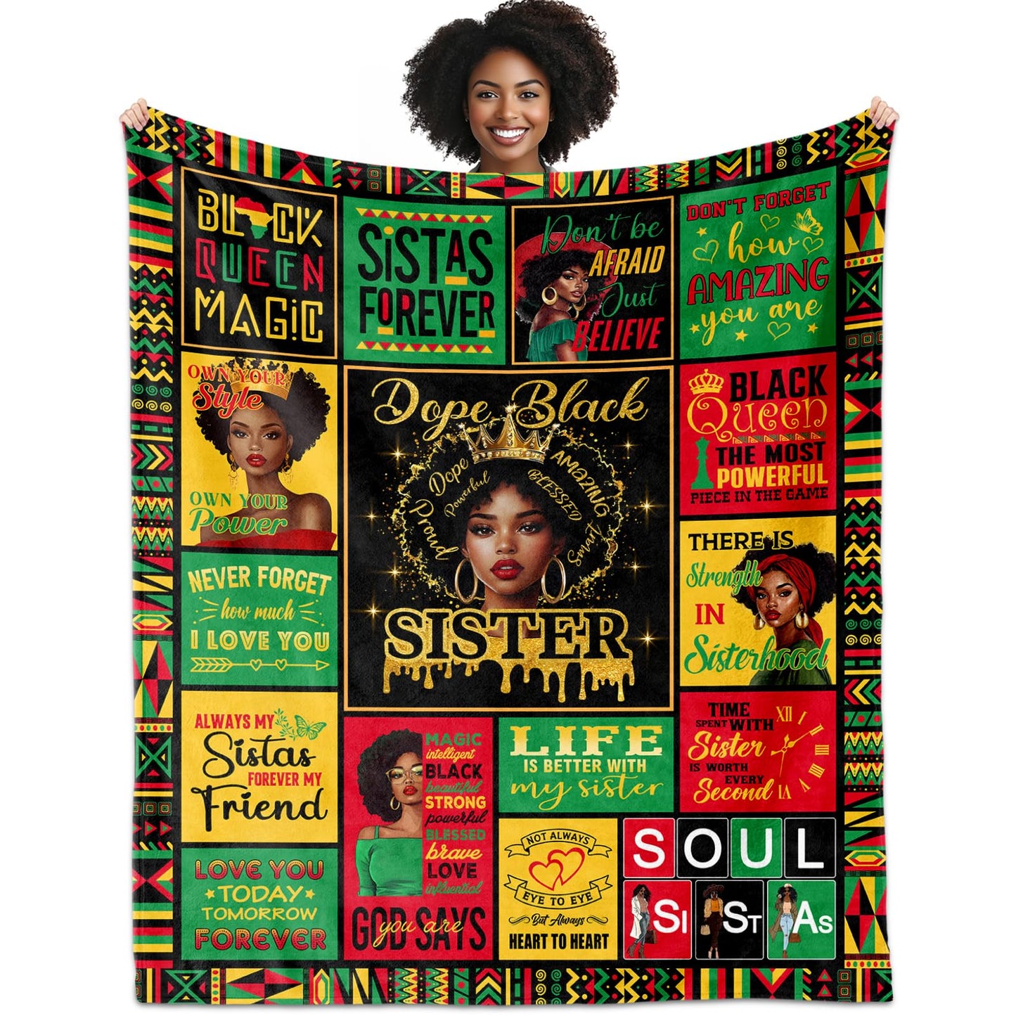 YDAISCU African American Sisters Gifts from Sister, Afro American Sister Gifts for Black Women, Sisters Birthday Gift Blanket 60"x50", Afro Sistas Gift Ideas