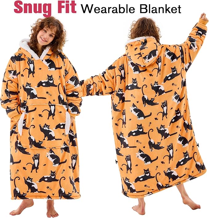 yescool Wearable Blanket Hoodie, Flannel Sherpa Fleece Blanket Sweatshirt for Adults Women Men,One Size Fits All