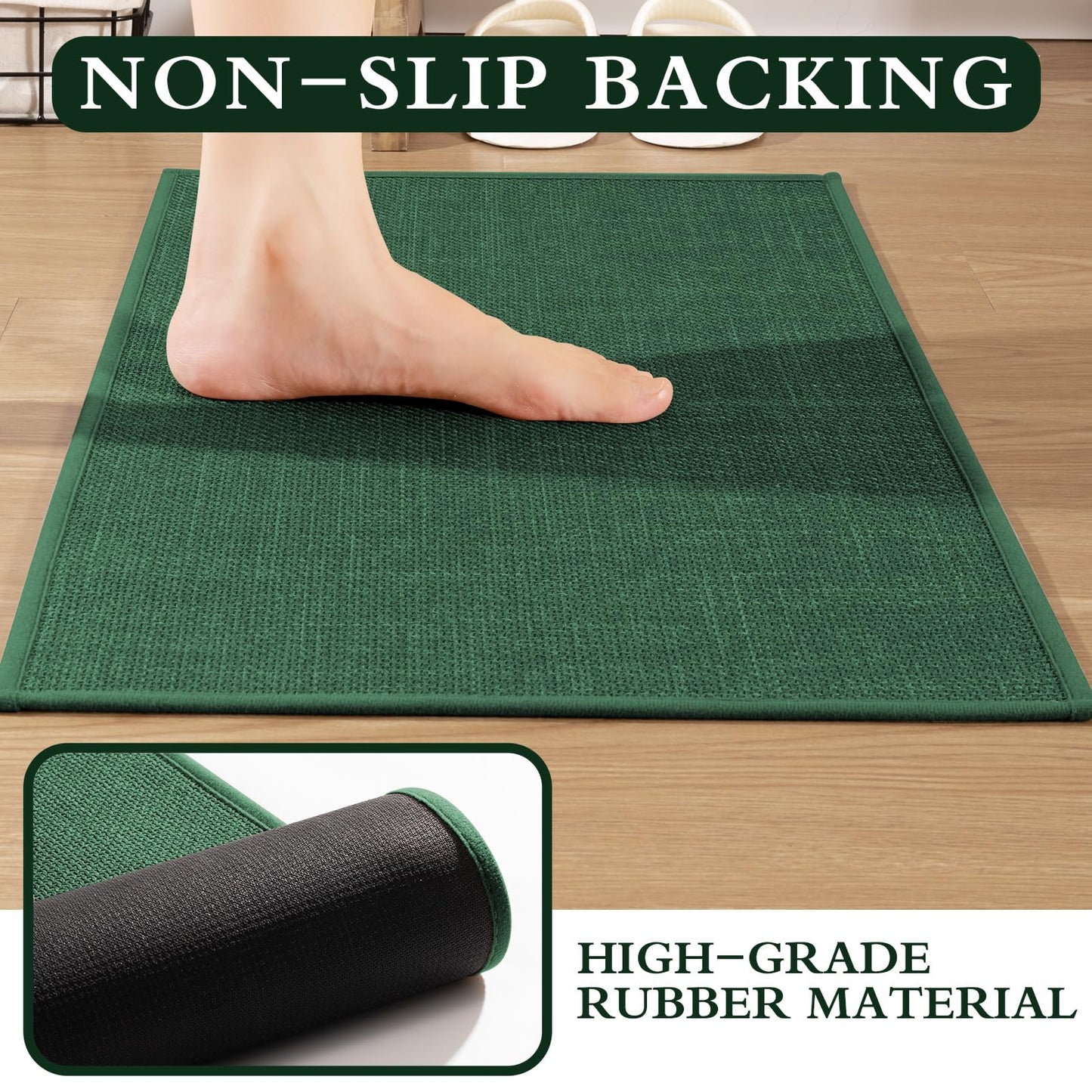 YIHOUSE Green Bathroom Rugs Set 5 Piece, Absorbent Bath Mat for Bathroom Non Slip Washable, Bathroom Mat Quick Dry, Thin Bath Rug Set for Toilet and Floor