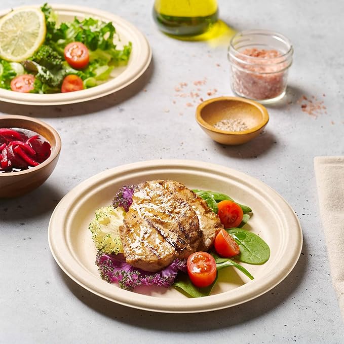 100% Compostable Paper Plates Heavy Duty - 150 Pack Biodegradable Disposable Plates – 9” Brown Disposable Dinner Plates Made of Eco-Friendly, Natural Unbleached Sugarcane Bagasse, Microwavable Plates