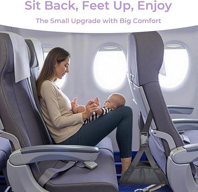 Babenest 2pcs Airplane Foot Hammock, Foldable Leg Rest Support with Adjustable Strap & Cover, Thickened Bottom for Feet Warmth, Portable Flight Footrest Holder for Air Travel, Office & Car (Cover)