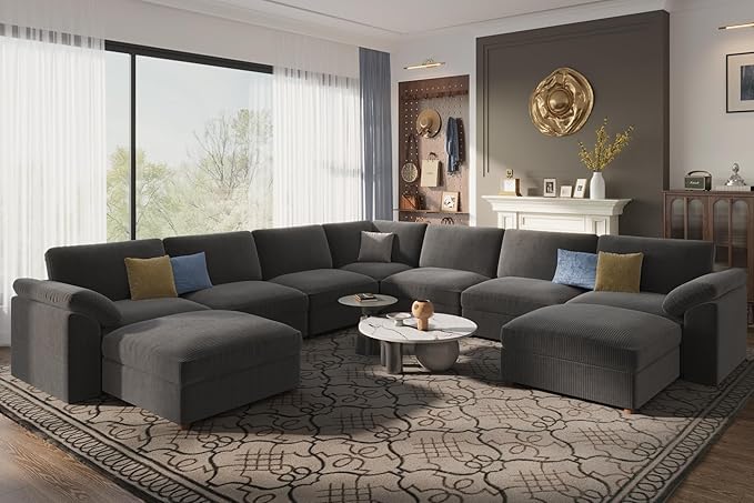 EASE MOOSE Oversized Modular Sectional Sofa with Ottoman, Modern Wide Deep Modular Cloud Couch, U Shaped Couch for Big Spaces Living Room,Dark Grey