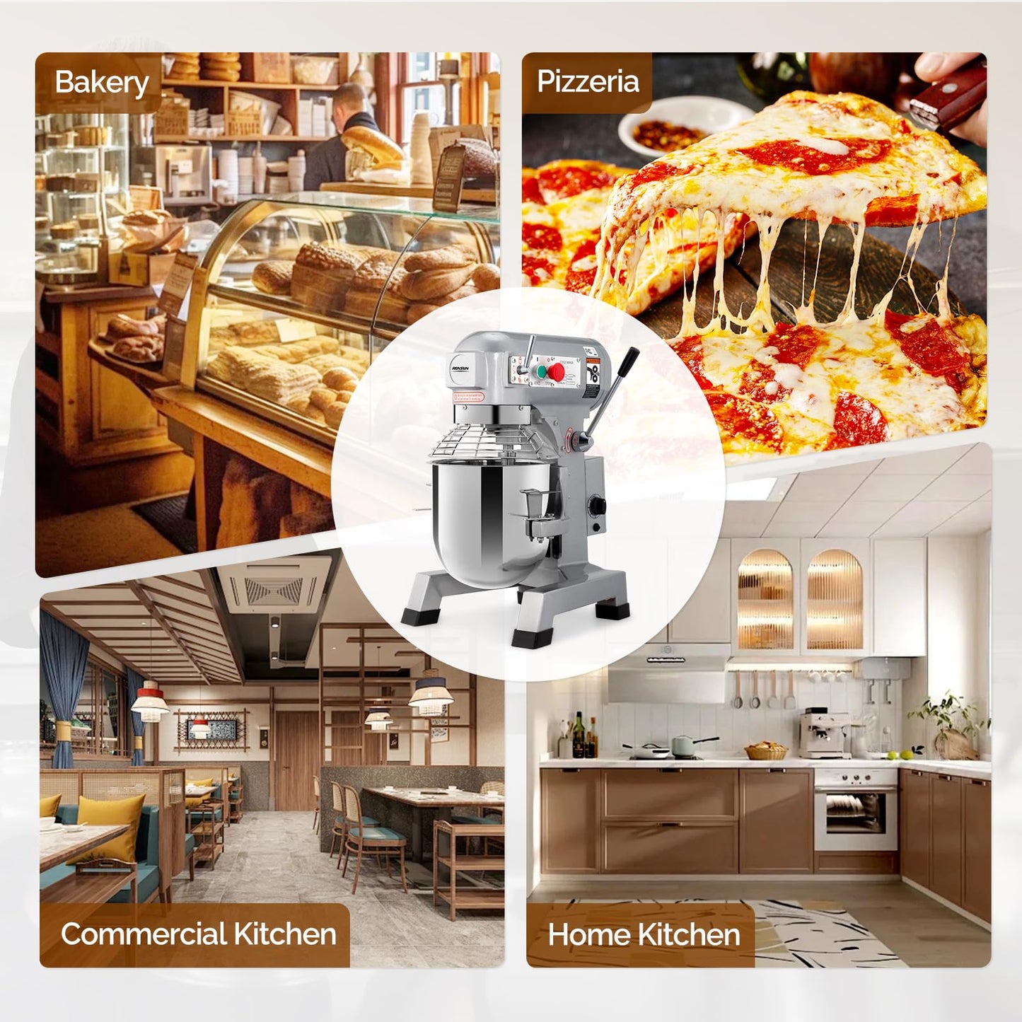 ROVSUN 20QT Commercial Food Mixer, 1100W Commercial mixer with 3 Adjustable Speed, Heavy Duty Electric Stand Food Mixer with Stainless Steel Bowl for Bakery Pizzeria