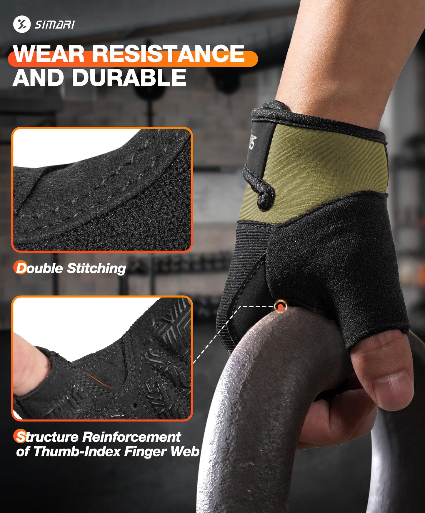 SIMARI Breathable Workout Gloves for Men & Women, Weight Lifting Gloves with Padded, Grip, Full Palm Protection, Gift for Gym Exercise, Cycling, Weightlifting Training, Fitness, Green, Size M