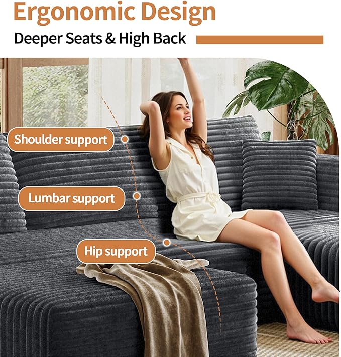 Fancyfire 108" Cloud Modular Sectional Couch with 2 Ottoman,Ultimate Comfort U-Shaped Deep Seat Sofa,Boneless Couch Upholstered 3-Seater Sofas for Living Room, No Assembly Required(Grey)