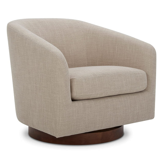 CHITA Swivel Accent Chair, FSC Certified Upholstered Fabric Barrel Chair for Living Room, Fully Assembled, Flax Beige
