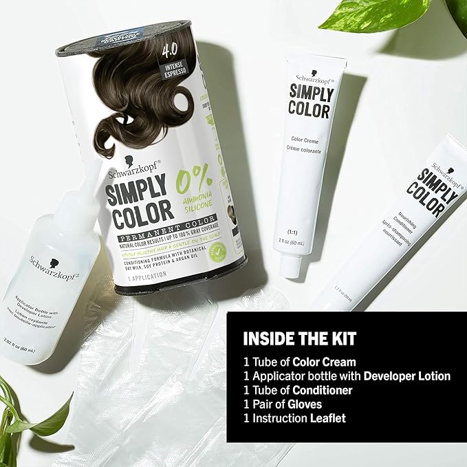 Schwarzkopf Simply Color Permanent Hair Dye, 4.0 Intense Espresso, Long-Lasting with Nourishing Ingredients, No Ammonia or Silicone, All Hair Types