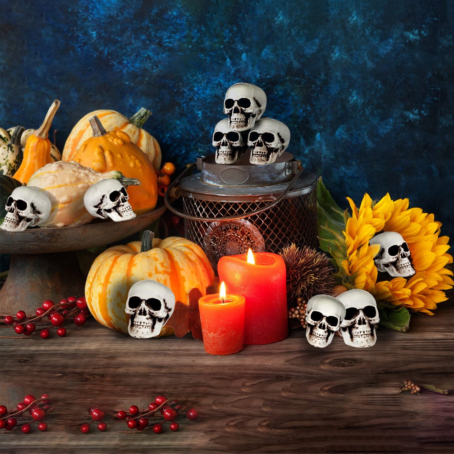 Hanaiette 10 Mini Halloween Skull Heads - Skull Decor for Party, Table Decor, Home Gift