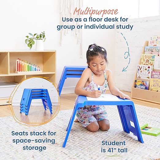 ECR4Kids Linking Stool Set, Flexible Seating, Blue, 4-Piece