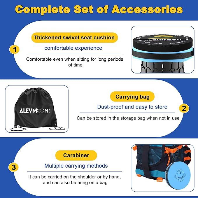 ALEVMOOM Upgraded 18.1" XL Collapsible Stool with Cushion, Portable Folding Stools for Adults Capacity 800lbs, Lightweight Telescoping Stool for Camping Travel Fishing Hiking