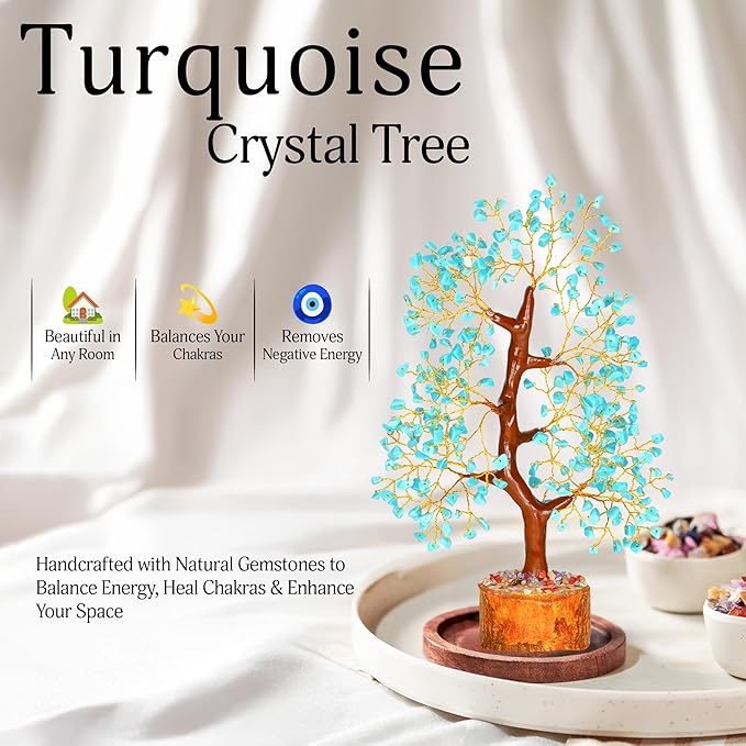 YATSKIA Tourquise Crystal Tree of Life - Turquoise Stone - Turquoise Decor - Stones and Crystals - Spiritual Room Decor - Gifts for Women - Good Luck Gifts