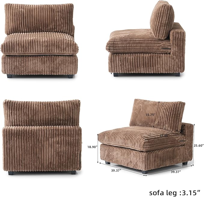 WJShome Cloud Modular Sectional Sofa, Plush Sofas for Living Room,39.37inch Middle Seater,Brown