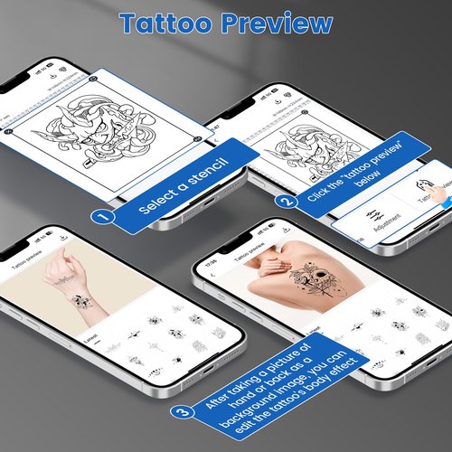 PokeLabel Wireless Tattoo Stencil Printer, Thermal Tattoo Transfer Printer TP83 with 10Pcs Transfer Paper, Bluetooth Tattoo Printer Machine Kit Compatible with iOS＆Android Phone & PC