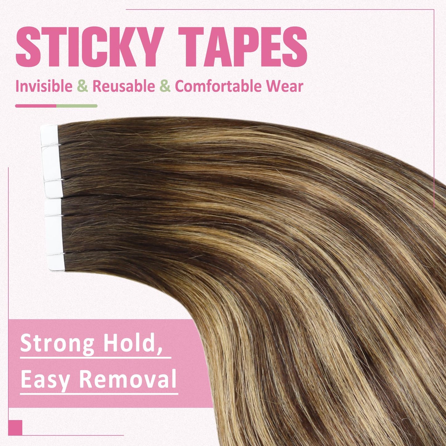 YoungSee Invisible Tape in Hair Extensions Brown Balayage Tape in Extensions Ombre Dark Brown to Blonde with Dark Brown Tape on