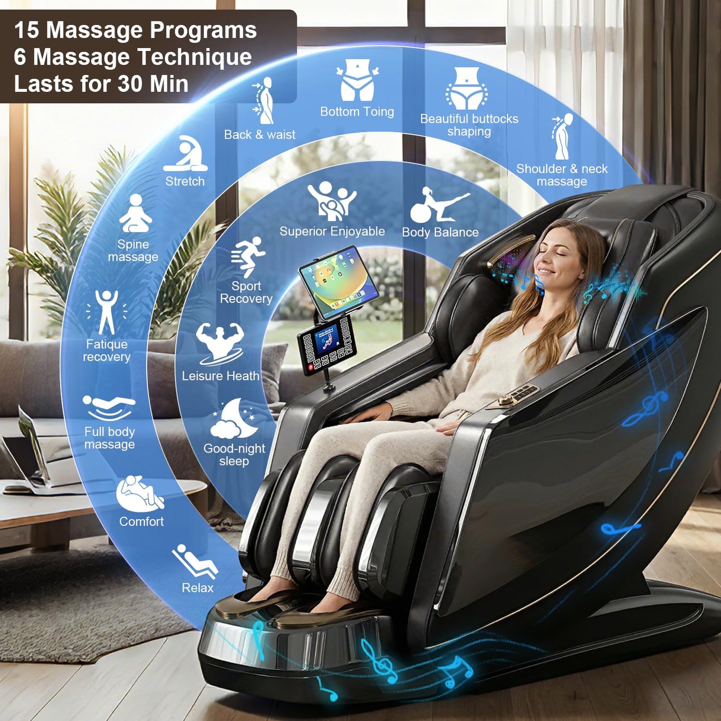 COZOME 4D Zero Gravity Full Body Massage Chair with SL Track, 15 Auto Modes, Voice Control, Foot Rollers, Waist & Calf Heating, Deep Yoga Stretch, Touch Screen Controller for Home Office, Black