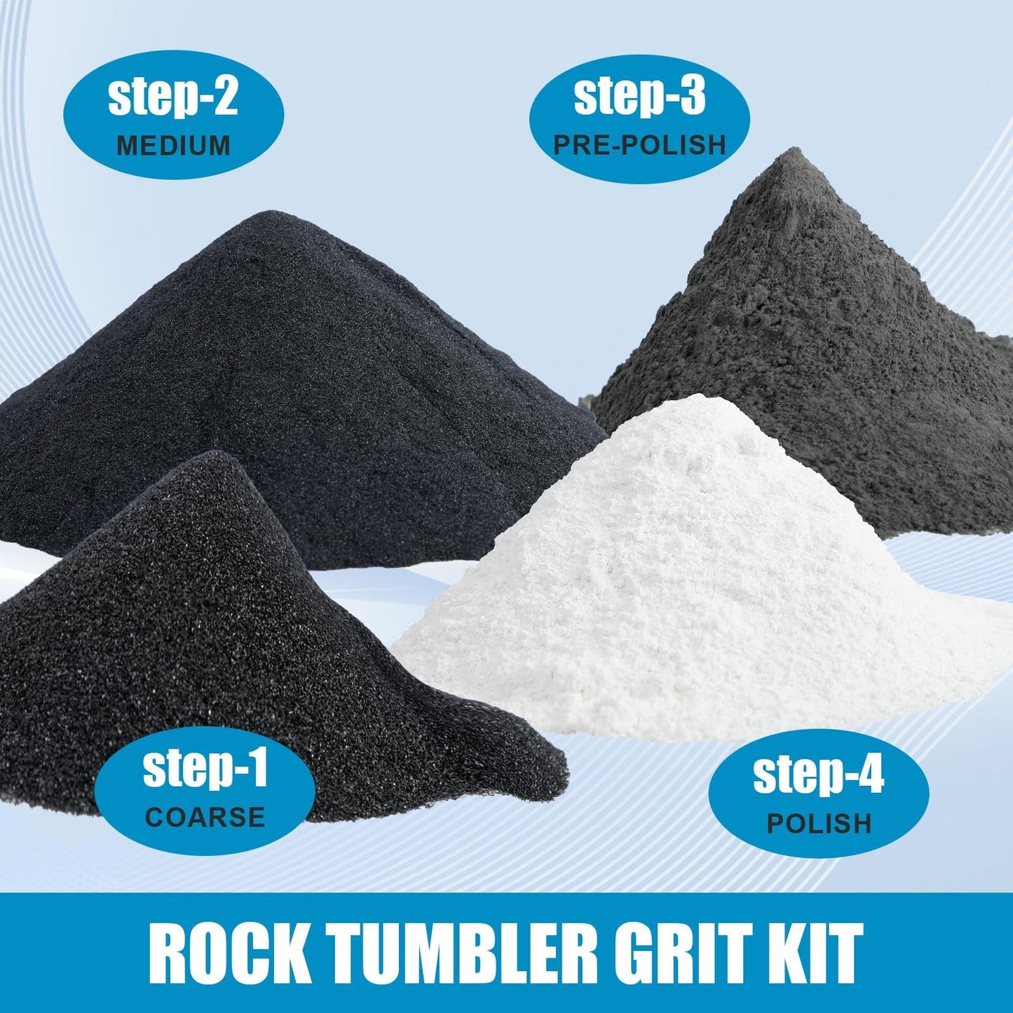 3LB Rock Tumbler Grit and Polish Refill Set, 4-Step Professional Polish Rock Tumbler Grit to Unlock Stunning Polished Stones. Ideal for National Geographic, KomeStone, and Other Polishers and Tumblers