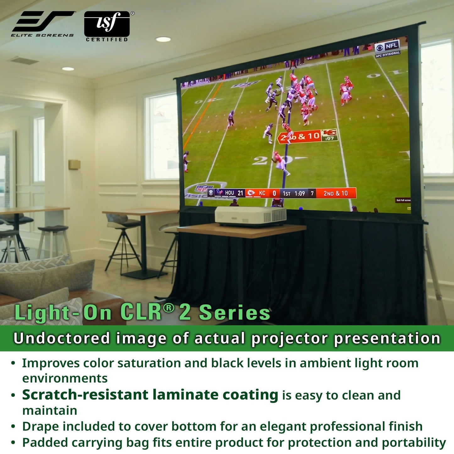 Elite Screens 103-Inch Portable CLR and ALR Projector Screen with Stand, Indoor/Outdoor Use, Height Adjustable, Ambient Light Rejecting Screen for Short/Ultra Short Throw Projectors, LPS103H-CLR2-Z