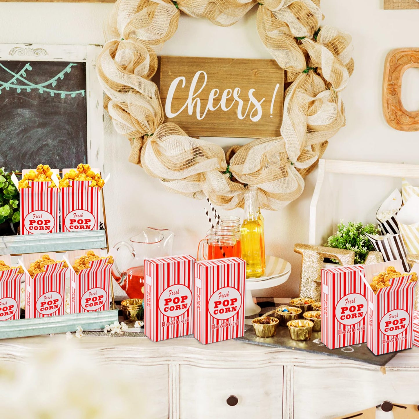 Bekith 100 Pack Paper Popcorn Boxes, Close-Top Popcorn Containers Cups Bucket for Movie Party and Theater Night