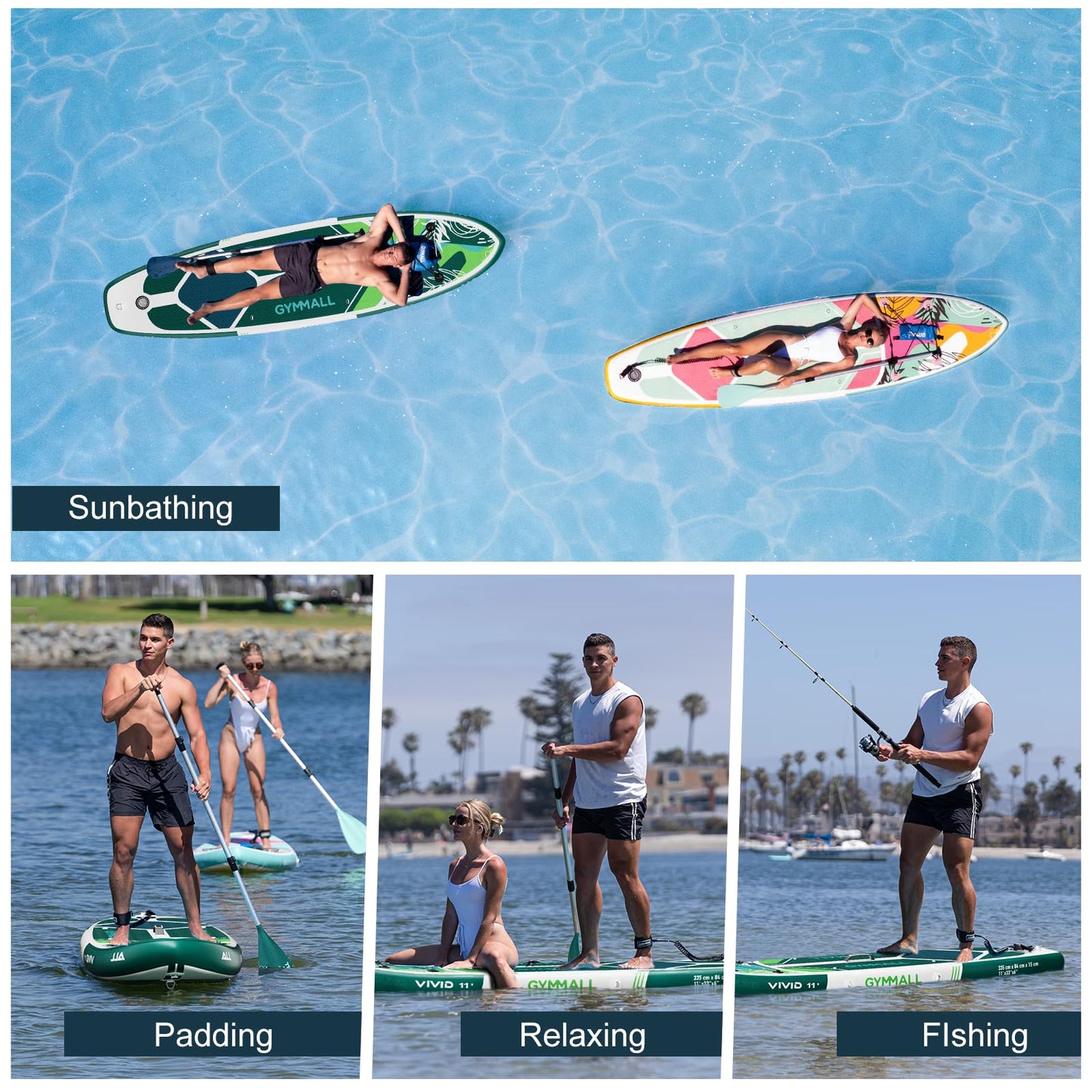GYMMALL Paddle Board, Inflatable Stand Up SUP Paddle Boards for Adults & Youths of All Skill Levels, Wide & Non-Slip Deck Design Blow Up Paddleboards with Premium Accessories & Storage Bag
