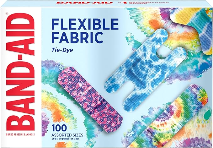 BAND-AID Brand Flexible Fabric Adhesive Tie-Dye Bandages, Fun Bandages Wound Care & Protection of Minor Cuts & Burns, Quil...