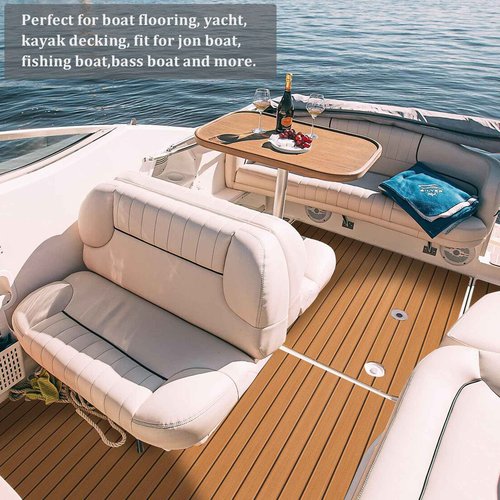 HXBYX EVA Foam Boat Flooring with 3M Self-Adhesive Backing DIY Boats Decking Marine Sheet Faux Teak Material,Non-Slip Cooler Pads for Kayak Yacht SwimPool RV 95"x44"/31"/16"/6.7"/2.4",47.5"x16"